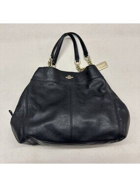 COACH "Lexy" Black Pebbled Leather Large Chain Shoulder Bag #F22210